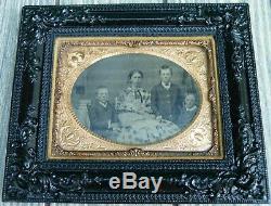 Civil War Era Quarter Plate MOM & KIDS Tin Type Photo Gutta Percha Frame XLNT