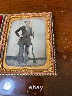 Civil War Era Sharp 1/4 Plate Ambrotype of Man with Hunting Rifle