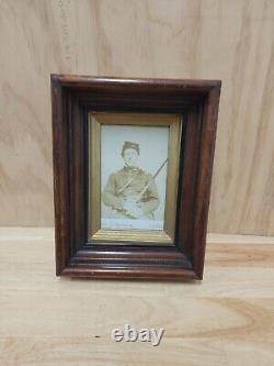 Civil War Era Soldier Photo Framed Case Antique John J Barker Holding Sword