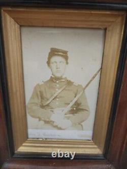 Civil War Era Soldier Photo Framed Case Antique John J Barker Holding Sword
