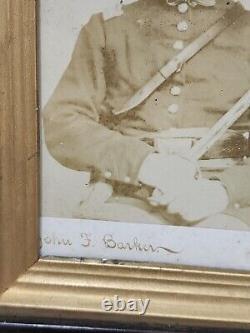 Civil War Era Soldier Photo Framed Case Antique John J Barker Holding Sword
