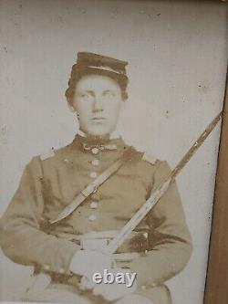 Civil War Era Soldier Photo Framed Case Antique John J Barker Holding Sword