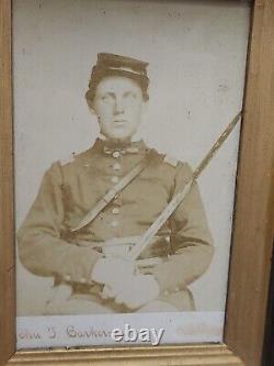 Civil War Era Soldier Photo Framed Case Antique John J Barker Holding Sword
