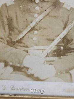 Civil War Era Soldier Photo Framed Case Antique John J Barker Holding Sword