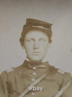 Civil War Era Soldier Photo Framed Case Antique John J Barker Holding Sword