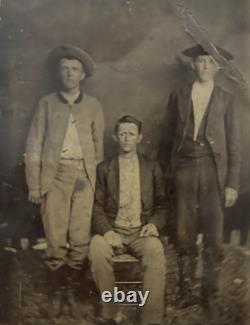 Civil War Era Tintype Cased 3 Adolescents/Brothers Confederate Uniformed