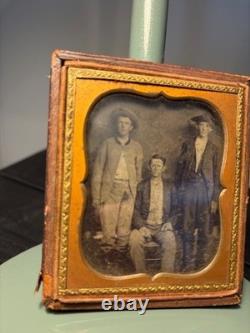 Civil War Era Tintype Cased 3 Adolescents/Brothers Confederate Uniformed