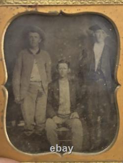 Civil War Era Tintype Cased 3 Adolescents/Brothers Confederate Uniformed