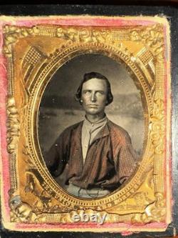 Civil War Era Tintype Man In Red Shirt Soldier Miner Or Fireman 1860s Photo