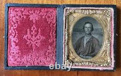 Civil War Era Tintype Man In Red Shirt Soldier Miner Or Fireman 1860s Photo