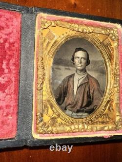 Civil War Era Tintype Man In Red Shirt Soldier Miner Or Fireman 1860s Photo