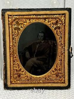 Civil War Full Seated Confederate Rebel Early Melainotype Tintype Leather Case