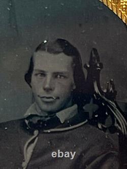 Civil War Full Seated Confederate Rebel Early Melainotype Tintype Leather Case