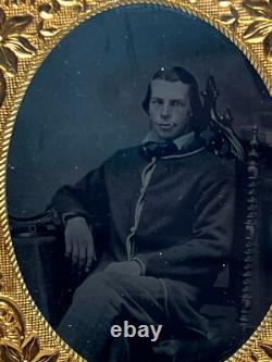 Civil War Full Seated Confederate Rebel Early Melainotype Tintype Leather Case