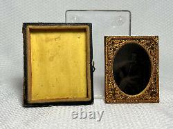 Civil War Full Seated Confederate Rebel Early Melainotype Tintype Leather Case