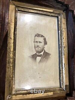 Civil War General Grant CDV Photo Antique Adirondack Wood Wall Picture Frame