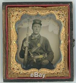 Civil War Infantryman with Knife, Musket and Revolver-Sixth-Plate Ambrotype