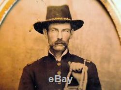 Civil War Musician Tintype. John T. Page 67th OVI. With Horn. 6th Plate Seated