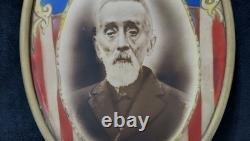 Civil War Named Soldier GAR Oval Photo Eagle Shield Emblem Framed Convex Glass