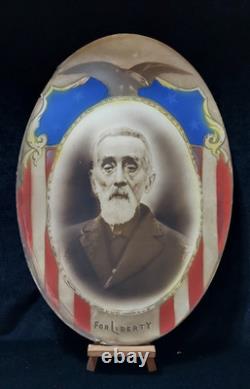 Civil War Named Soldier GAR Oval Photo Eagle Shield Emblem Framed Convex Glass