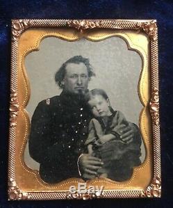 Civil War Officer and Child exceptional composition Ambrotype 1860's photograph