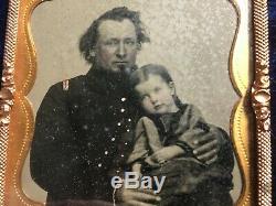Civil War Officer and Child exceptional composition Ambrotype 1860's photograph