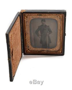 Civil War Officer in Full Uniform & Sword- Original Tin Type Photo c. 1862 1/6