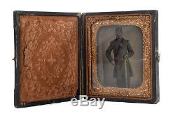 Civil War Officer in Full Uniform & Sword- Original Tin Type Photo c. 1862 1/6