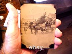 Civil War Outdoors Quarter Plate Ambrotype Photograph Wagon Horses Men in Case