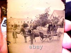 Civil War Outdoors Quarter Plate Ambrotype Photograph Wagon Horses Men in Case