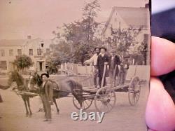 Civil War Outdoors Quarter Plate Ambrotype Photograph Wagon Horses Men in Case