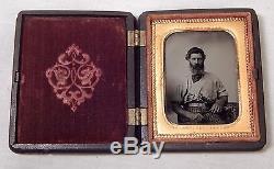 Civil War Period Ambrotype Photo Man With Confederate Type Buckle & Knife