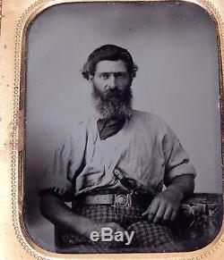 Civil War Period Ambrotype Photo Man With Confederate Type Buckle & Knife
