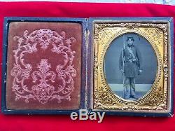 Civil War Period Sixth Plate Tintype Of Armed Soldier
