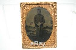 Civil War Photo 1/4 Tintype 4th PA Cavalry Co. B Private ID Peter Guess with Sword