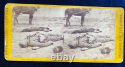 Civil War Photo Stereoview Ft Mahone Dead Soldier image Yellow mount