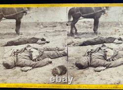 Civil War Photo Stereoview Ft Mahone Dead Soldier image Yellow mount