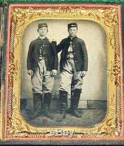 Civil War Photograph US Soldiers Kepi Boots 1/4 Plate