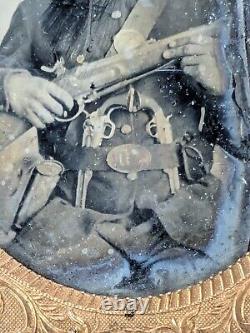 Civil War Soldier Ambrotype Glass Photograph Daguerreotype 2 REVOLVERS & RIFLE