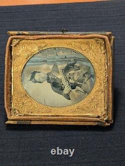 Civil War Soldier Ambrotype Glass Photograph Daguerreotype 2 REVOLVERS & RIFLE