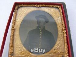 Civil War Soldier Cased Tin Type Uniform Jacket High Collar slouch Hat