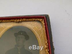 Civil War Soldier Cased Tin Type Uniform Jacket High Collar slouch Hat