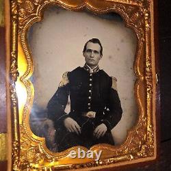 Civil War Soldier Painted Uniform Highlights Ambrotype Union Case Tinted 1860s