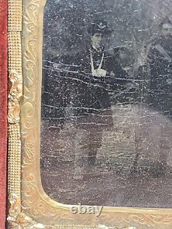 Civil War Soldier Photo In Case Amputee Using Weapon To Stand RARE
