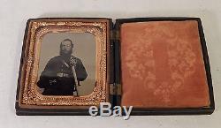Civil War Soldier Photo With Sword In Case Vintage Tintype