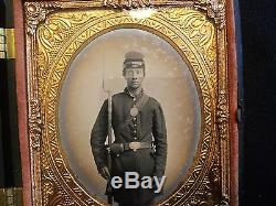 Civil War Soldier Photograph, uniformed with gun and bayonet