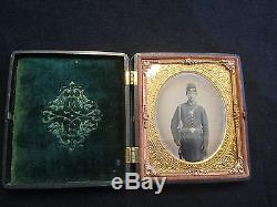 Civil War Soldier Photograph, uniformed with gun and bayonet