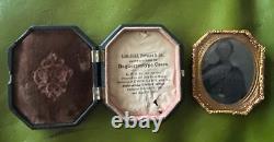 Civil War Soldier Tin type in Octagonal Union Case. Hand Painted Gold Buttons