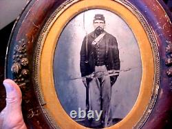 Civil War Soldier Tintype FULL PLATE IDed Thomas Day 10th NHV Oval Period Frame