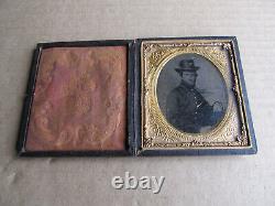 Civil War Soldier Tintype Tin Type ID'd T. J Davis Co C 18th Wisconsin Hardee Hat